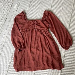 Baevely Terracotta Ruffle Mini Dress with Sleeves